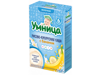Каша Умница, молочная рисово-кукурузная с бананом 200 г 1-00162500_1