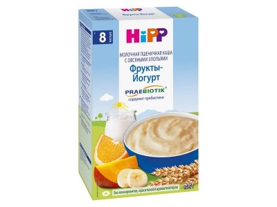 Каша молочная Hipp пшеничная с овсяными хлопьями фрукты-йогурт, 250 г 1-00265357_1