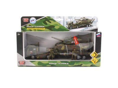 Игрушка Технопарк Трейлер военный с танком на прицепе, свет, звук, инерционная 1-00315726_2