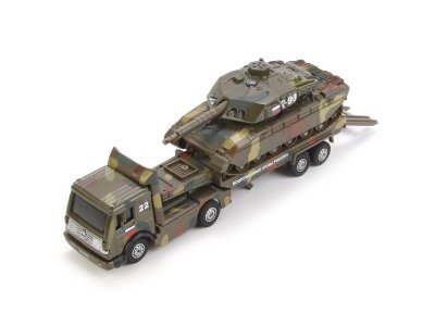 Игрушка Технопарк Трейлер военный с танком на прицепе, свет, звук, инерционная 1-00315726_1