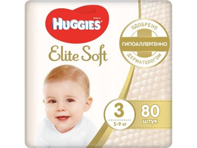 Подгузники Huggies Elite Soft 3 5-9 кг, 80 шт. 1-00072938