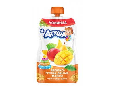 Пюре Агуша Яблоко, груша, банан, манго 90 г пауч 1-00327767_1