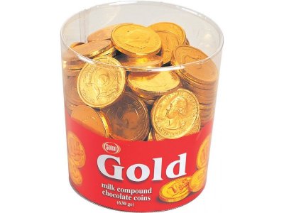 Конфеты Solen Монеты Gold шоколадные, банка, 150 шт*4,2 г 1-00334196_1