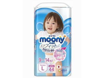 Подгузники-трусики для девочек Moony L, 9-14 кг, 44 шт. 1-00111815