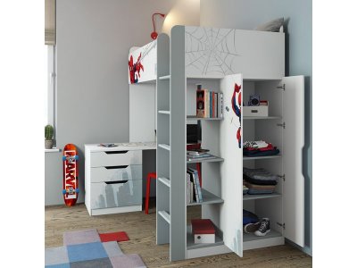 Кровать-чердак Polini Kids Marvel Человек-паук, с письменным столом и шкафом 1-00337136_2