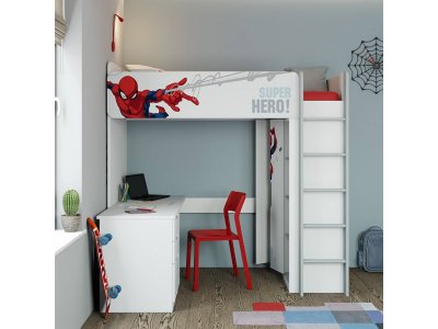 Кровать-чердак Polini Kids Marvel Человек-паук, с письменным столом и шкафом 1-00337136_4