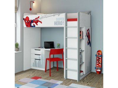 Кровать-чердак Polini Kids Marvel Человек-паук, с письменным столом и шкафом 1-00337136_5