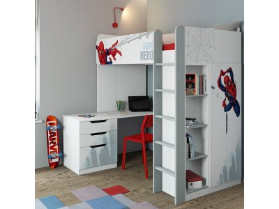 Кровать-чердак Polini Kids Marvel Человек-паук, с письменным столом и шкафом 1-00337136_6