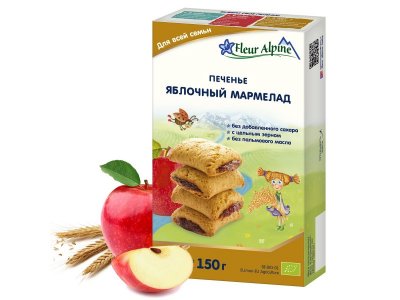Печенье Fleur Alpine органик, Яблочный мармелад 150 г 1-00130600_12