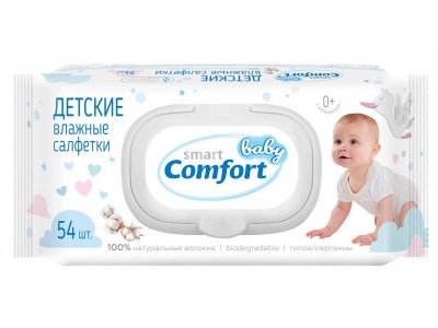 Салфетки влажные Smart Baby Comfort с пластиковым клапаном 100% натуральные волокна 54 шт. 1-00341896_1