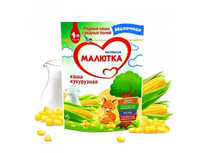 Каша Малютка, молочная кукурузная 220 г, пауч 1-00003546_7