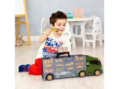 Игрушка Givito Автовоз Милитари, с тоннелем и набором машинок зеленый 100344947
