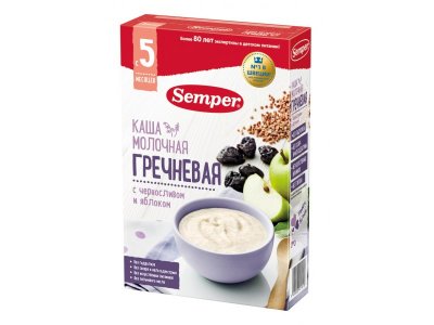 Каша Semper, молочная Гречневая с черносливом и яблоком 200 г 1-00165649_1