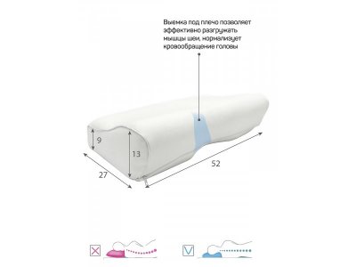 Подушка с выемкой под плечо Amaro Home Memory Foam Side Max, 52*27*13/9 см 1-00347842_5