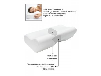 Подушка с выемкой под плечо Amaro Home Memory Foam Side Max, 52*27*13/9 см 1-00347842_6