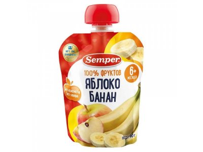Пюре Semper Яблоко, банан 90 г дойпак 1-00015319_1