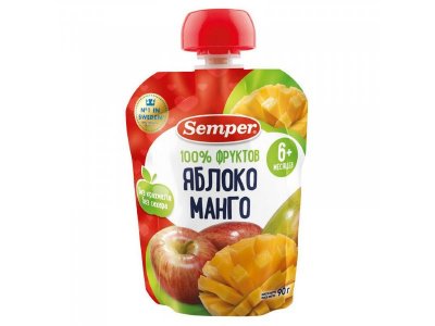 Пюре Semper Яблоко, манго 90 г дойпак 1-00015321_1