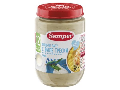 Пюре Semper, Овощное рагу с филе трески 190 г 1-00097060_1