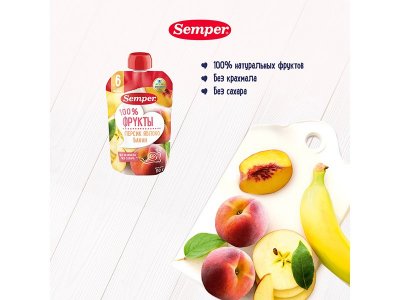 Пюре Semper Персик, яблоко, банан 110 г дойпак 1-00243358_2