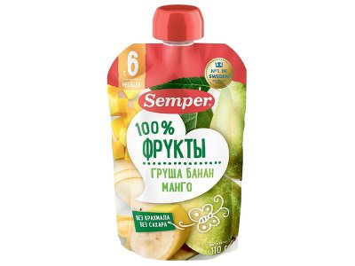 Пюре Semper Груша, банан, манго 110 г дойпак 1-00243359_1