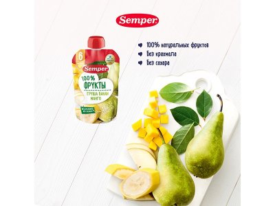 Пюре Semper Груша, банан, манго 110 г дойпак 1-00243359_2