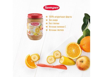 Пюре Semper Апельсин, яблоко, банан 190 г 1-00243361_2