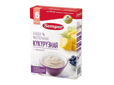 Каша Semper, молочная Кукурузная с черникой 180 г 1-00312624_1