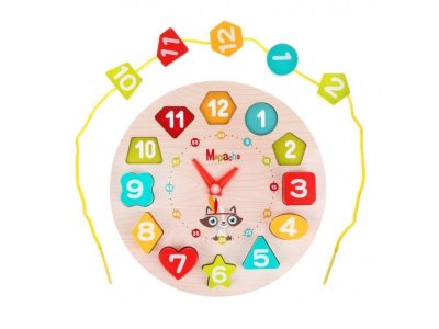 Игра развивающая 3в1 Mapacha Часы: вкладыш, шнуровка, обучение формам и цифрам 1-00353081_1
