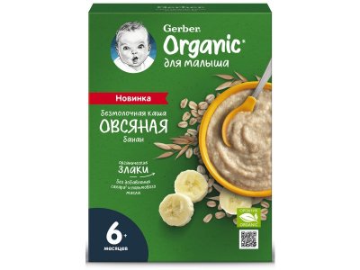 УЦЕНКА! Каша Gerber Organic безмолочная овсяная с бананом 180 г 1-00354590_2