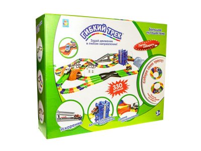 Набор игровой 1TOY Гибкий трек Большое путешествие, лифт, пещера, перекресток, 2 машинки, 330 детале 1-00355265_1