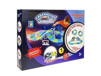 Набор игровой 1TOY Гибкий трек Полиция, мост, дверь, машинка, свет, 139 деталей 1-00355269_1