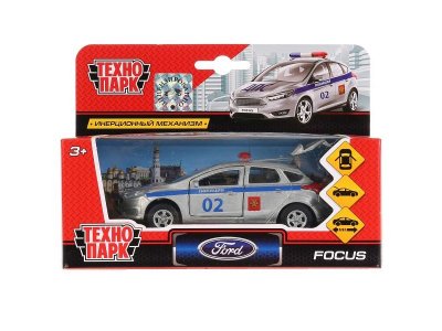 Машина Технопарк Ford Focus хэтч. полиция, открыв. двери, инерц., металл, 12 см 1-00356215_1