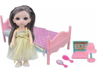 Кукла шарнирная Funky Toys Малышка Лили, игровой набор спальня, 16 см 1-00356305_1