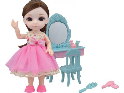 Кукла шарнирная Funky Toys Малышка Лили, игровой набор туалетный столик, 16 см 1-00356306_1
