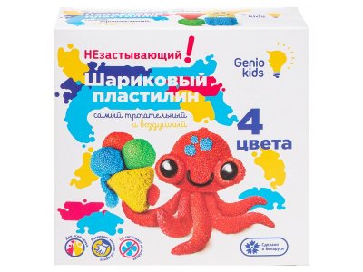 Набор для лепки Genio Kids Шариковый пластилин 4 цвета незастывающий 1-00356579_5