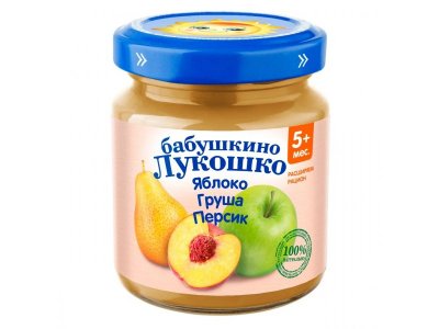 Пюре Бабушкино Лукошко Яблоко, груша, персик без сахара 100 г 1-00259311_1