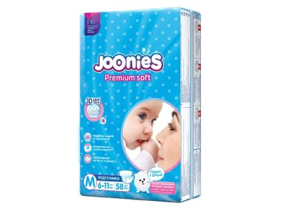 Подгузники Joonies Premium Soft, размер M 6-11 кг, 58 шт. 1-00265728_2