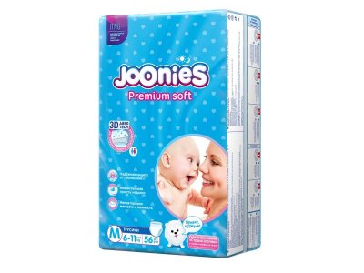 Подгузники-трусики Joonies Premium Soft, размер M 6-11 кг, 56 шт. 1-00265730_1