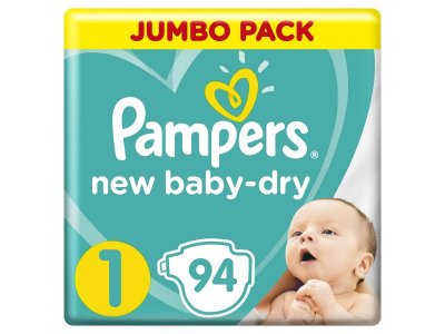 Подгузники Pampers New Baby-Dry 2–5 кг, размер 1, 94 шт. 1-00204225