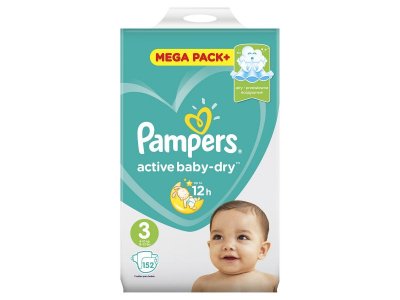 Подгузники Pampers Active Baby-Dry 6–10 кг, размер 3, 152 шт. Мега бокс + 1-00204443_10