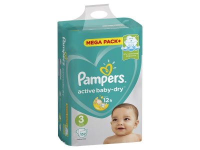 Подгузники Pampers Active Baby-Dry 6–10 кг, размер 3, 152 шт. Мега бокс + 1-00204443_11