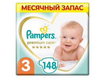 Подгузники Pampers Premium Care Midi 6-10 кг, Мега Супер Упаковка, 148 шт. 1-00276715_1