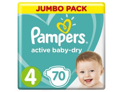 Подгузники Pampers Active Baby-Dry 9–14 кг, размер 4, 70 шт. 1-00061321