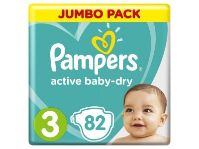 Подгузники Pampers Active Baby-Dry 6–10 кг, размер 3, 82 шт. 1-00061320
