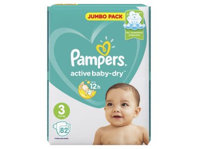 Подгузники Pampers Active Baby-Dry 6–10 кг, размер 3, 82 шт. 1-00061320_2