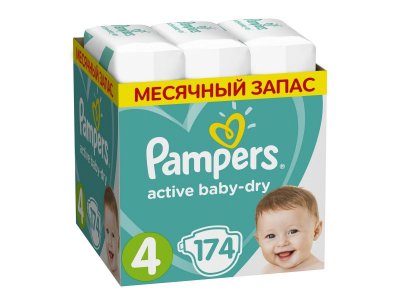 Подгузники Pampers Active Baby-Dry Junior 9–14 кг, размер 4, Мега Супер Упаковка 174 шт. 1-00141499_2
