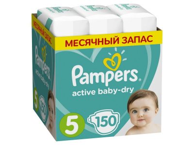 Подгузники Pampers Active Baby-Dry Junior 11–16 кг, размер 5, Мега Супер Упаковка 150 шт. 1-00141500_2