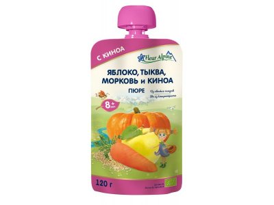 Пюре Fleur Alpine Яблоко, тыква, морковь и киноа, 120 г пауч 1-00357515_1