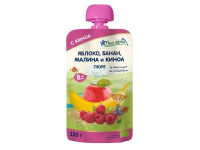 Пюре Fleur Alpine Яблоко, банан, малина и киноа, 120 г пауч 1-00357516_1