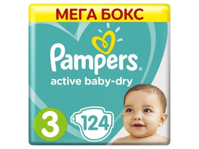 Подгузники Pampers Active Baby Dry Midi 5-9 кг, 124 шт. 1-00110290